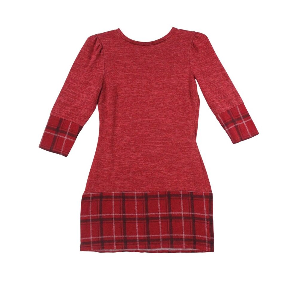 Ryan Michelle Red Plaid Trim Sweater Dress Polyester Rayon Spandex Size PM
